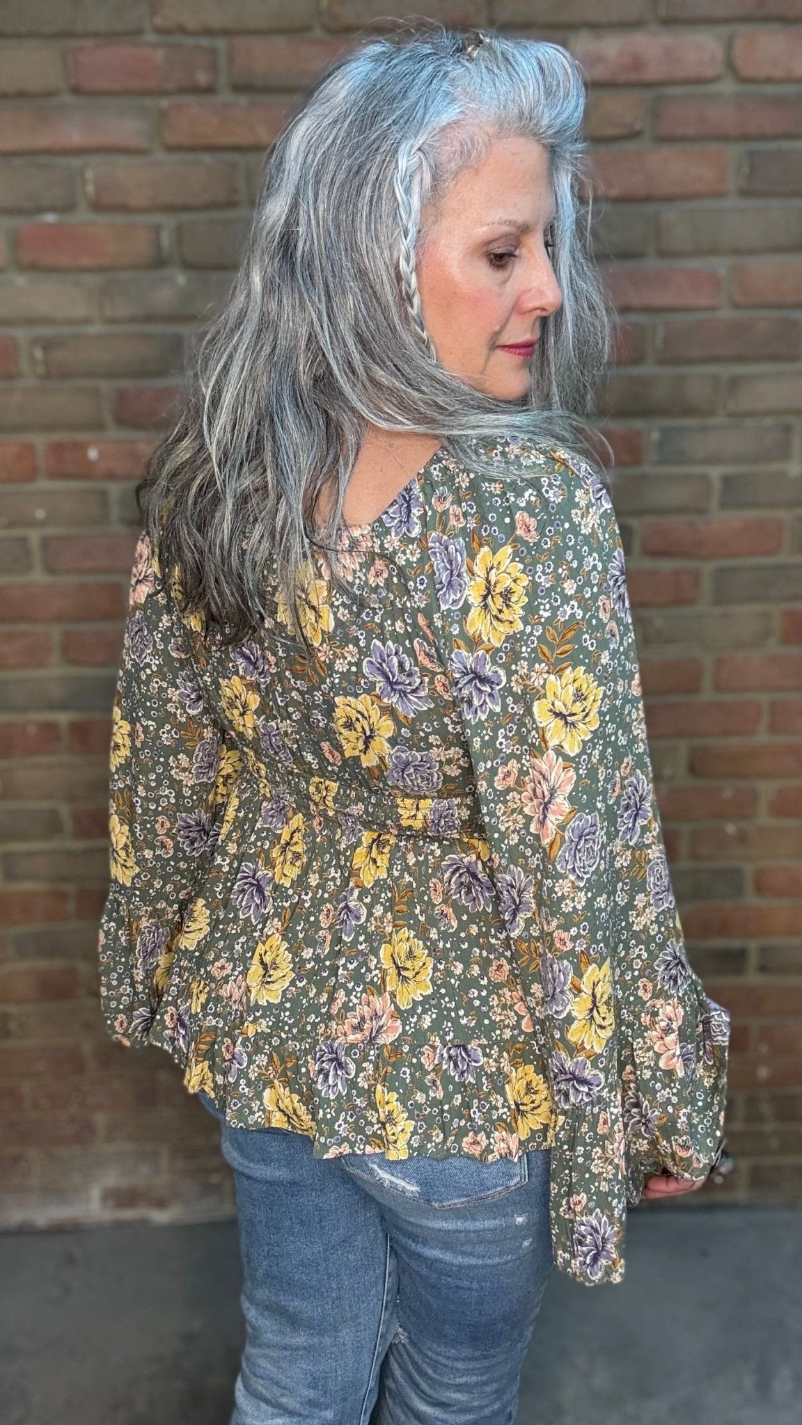 Long Flare Sleeve Flowy Top - Olive - Vintage Vault Boutique
