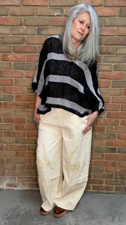 Natural Wide Fit Stitched Pants - Vintage Vault Boutique