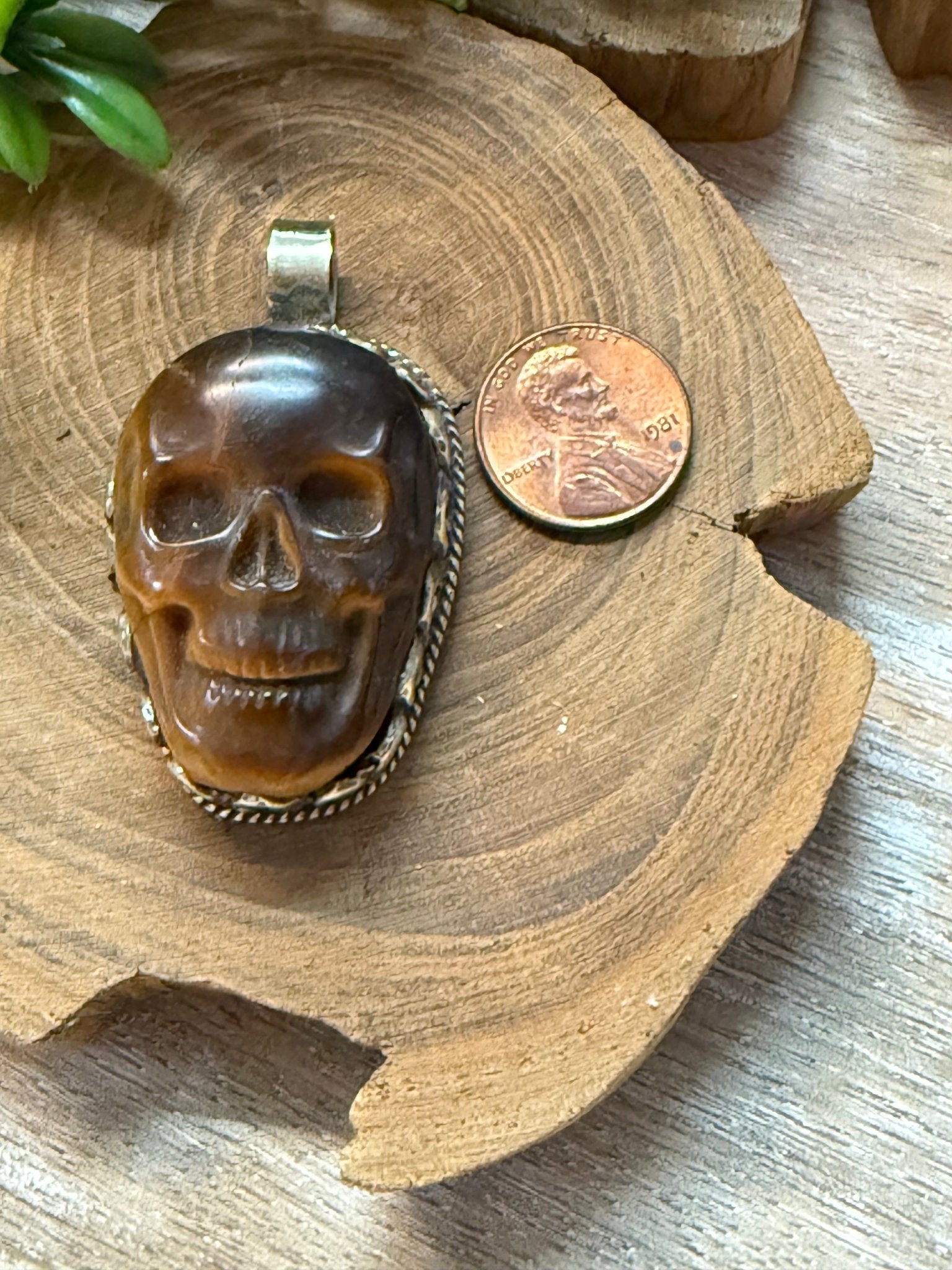 Tiger Eye Skull Tibetan Pendant - Vintage Vault Boutique