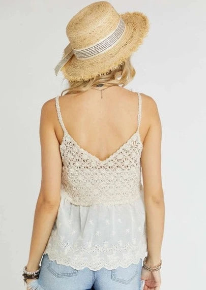 Crochet V-Neck Tank Top with Lace 