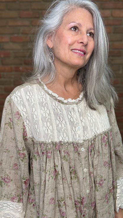 Taupe Floral Print Top