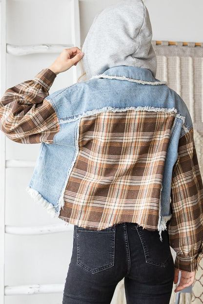 Washed Plaid Sleeve Jacket 