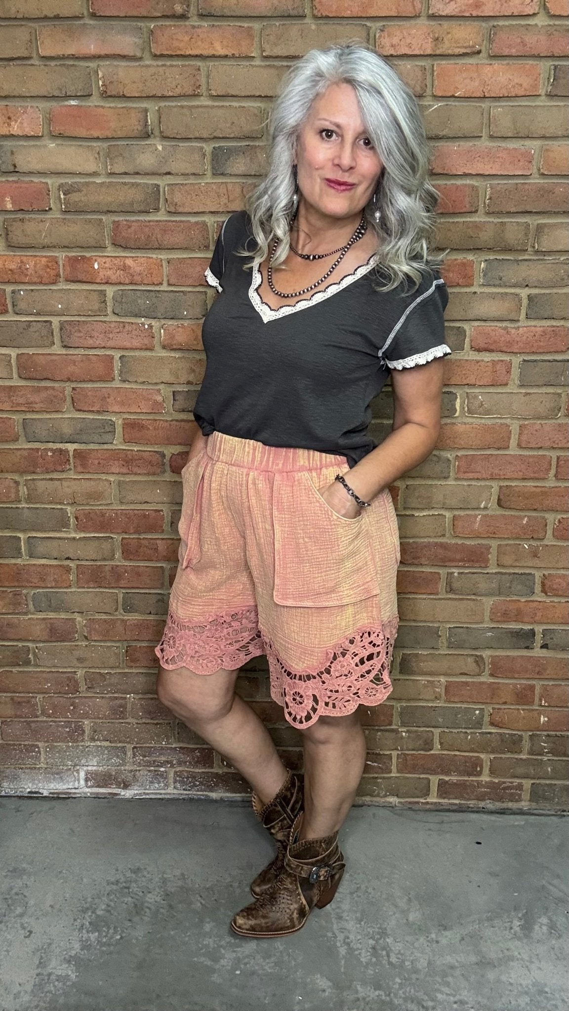 Lace Edge V-Neck Short Sleeve - Vintage Vault Boutique