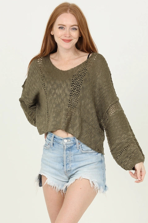 Olive Open Knit Sweater Top