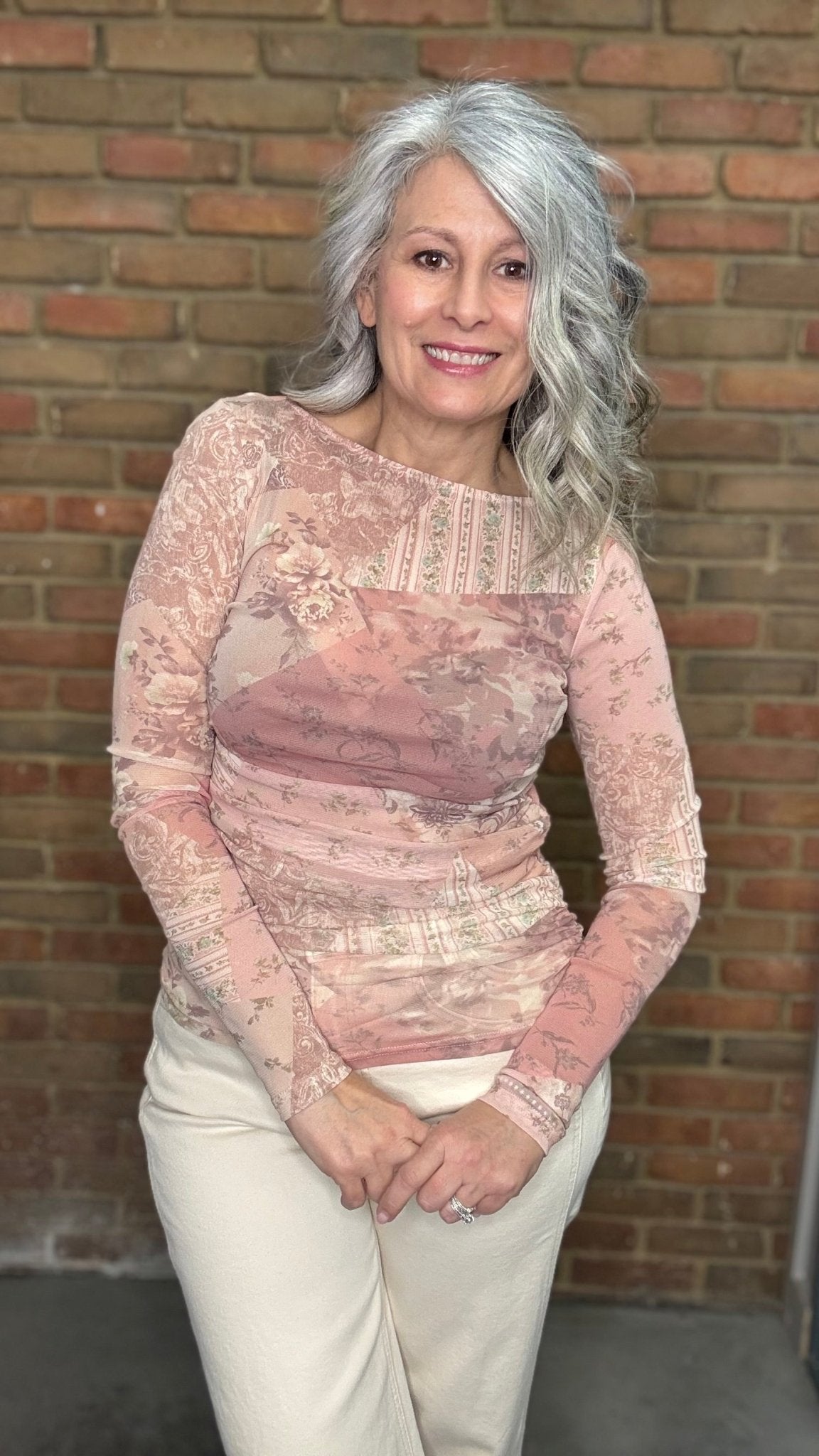 Mix Print Long Sleeve Mesh Top - Vintage Vault Boutique