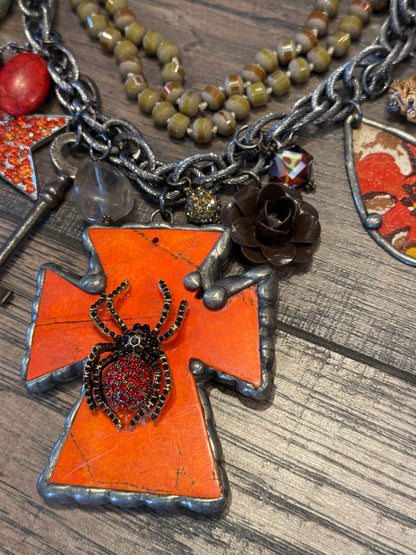 Orange Cross Cluster Necklace
