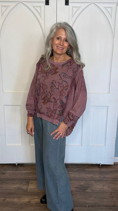 Purple Printed Lightweight Sweatshirt - Vintage Vault Boutique