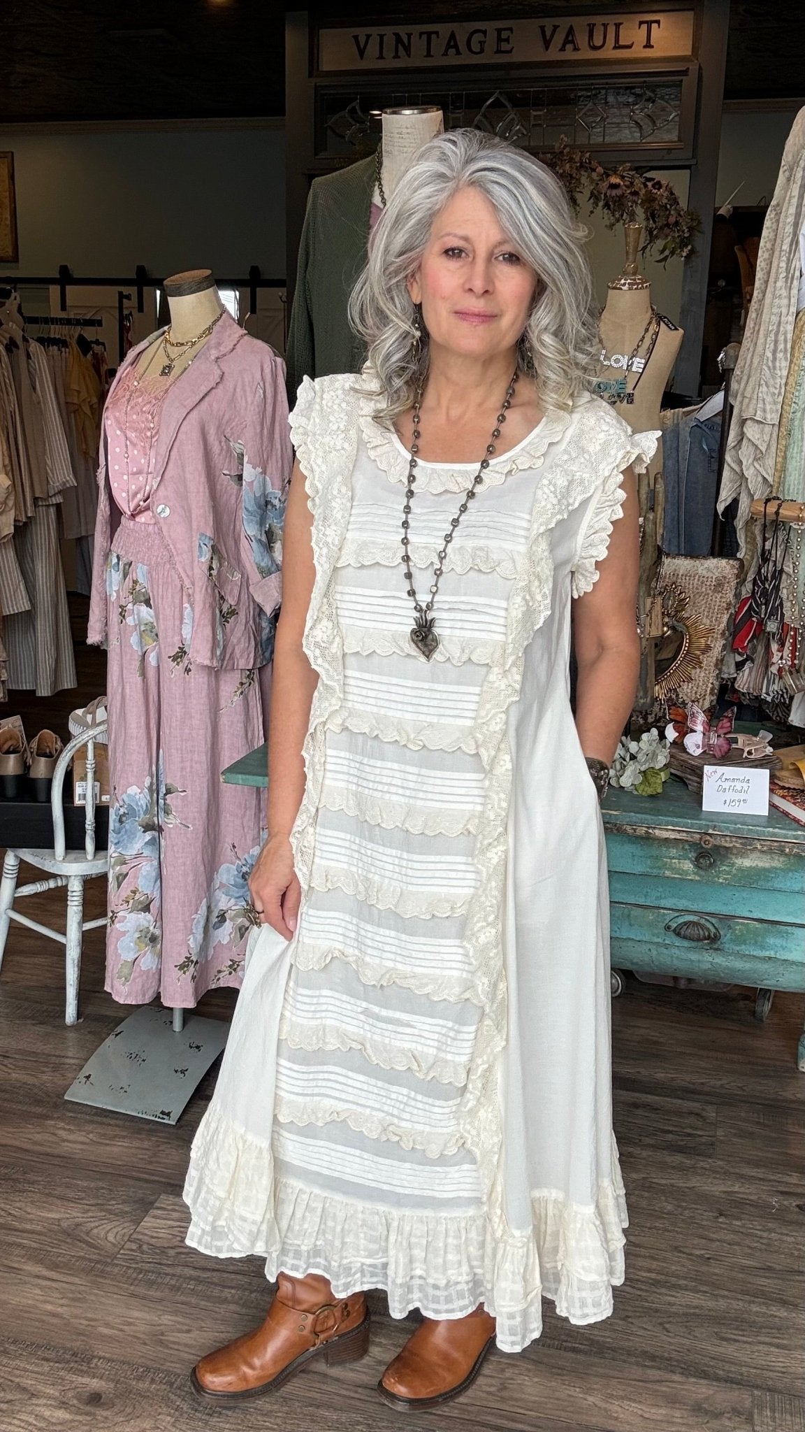 ANCOLIE - ECRU DRESS - Vintage Vault Boutique