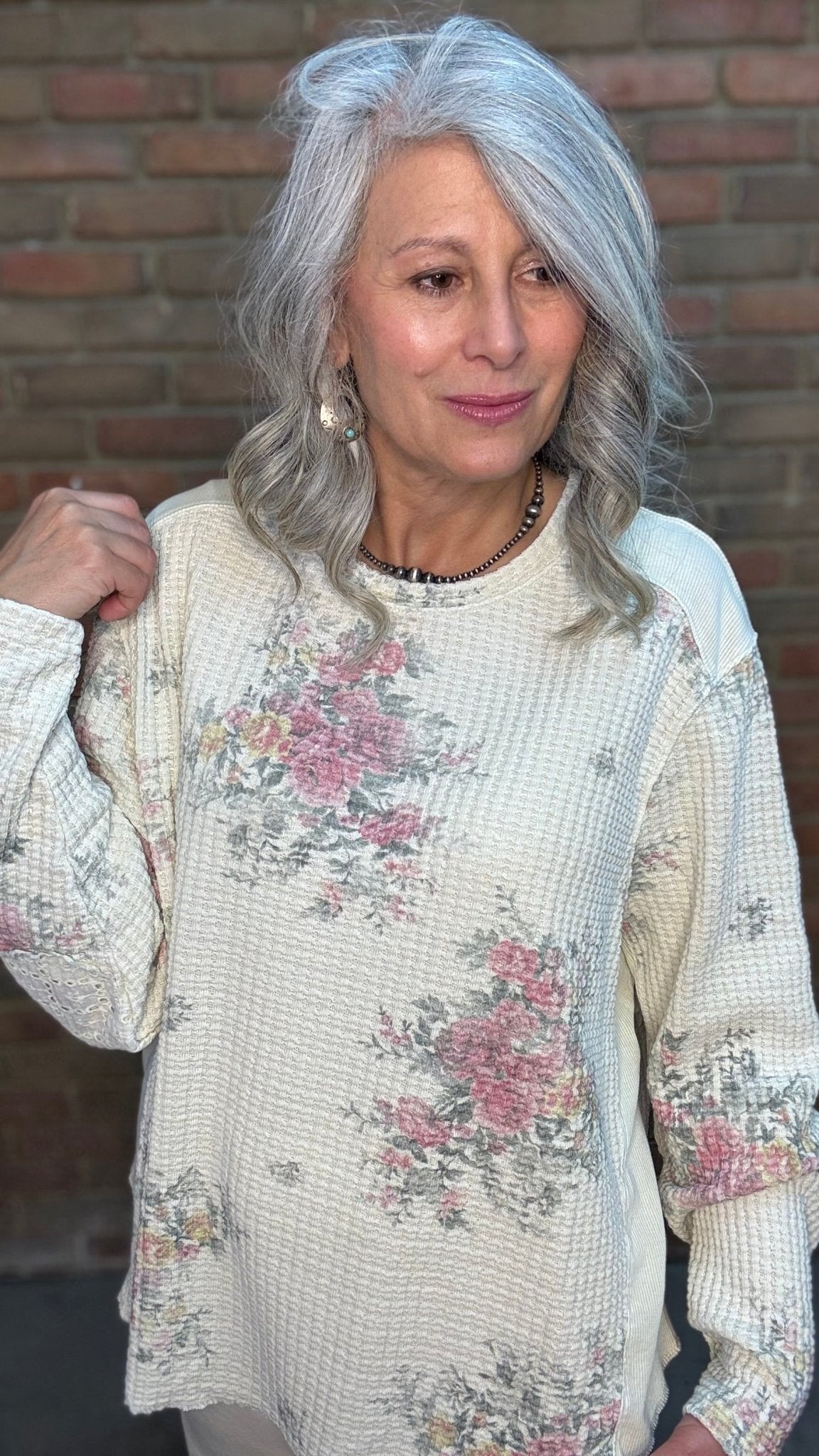 Waffle Floral Pull On Top - Vintage Vault Boutique