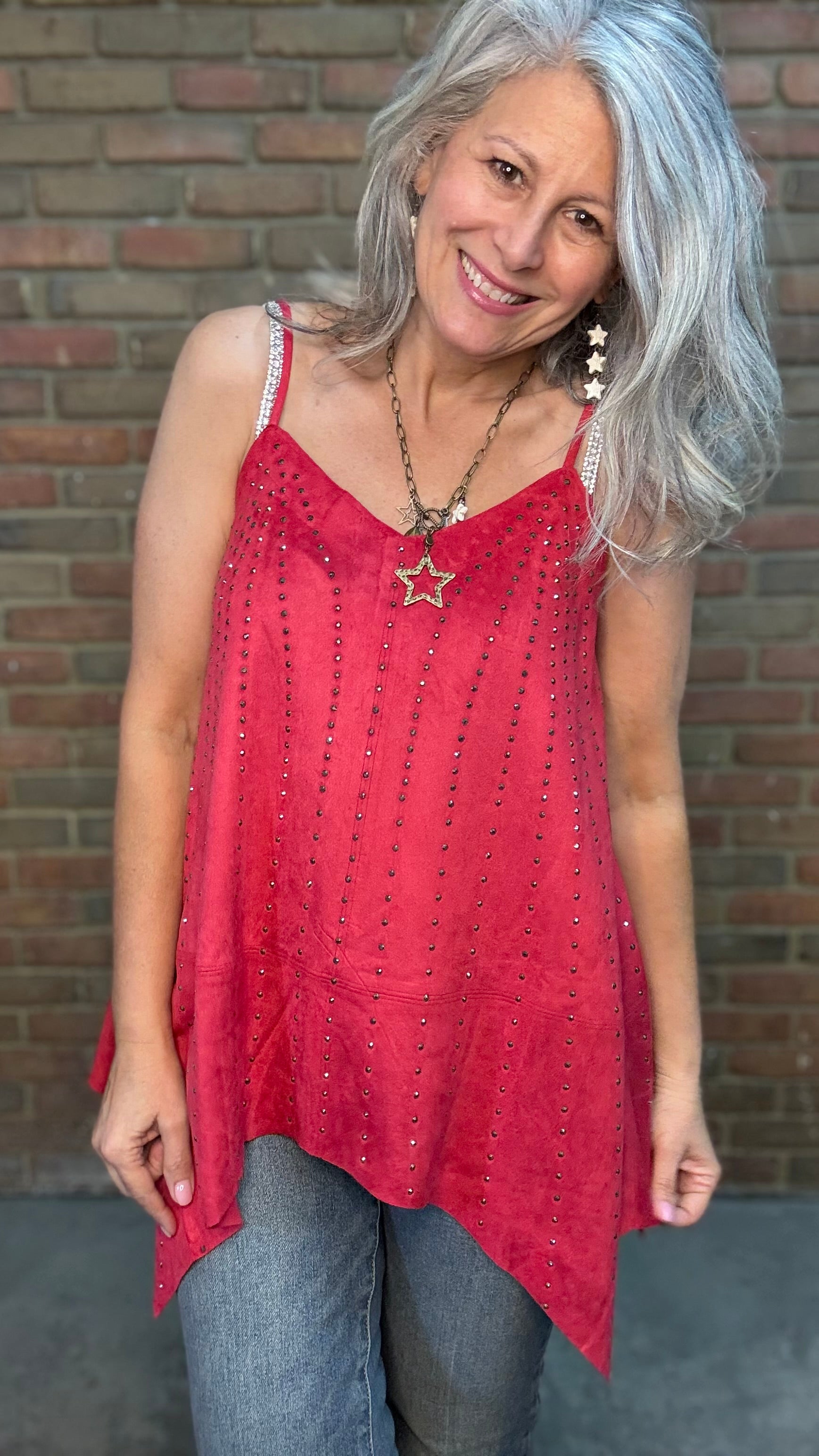 Studded Red Suede Tank