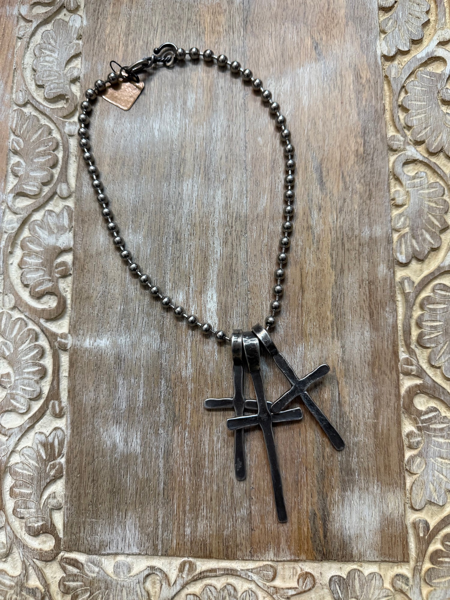 Triple Cross on Ball Chain Necklace