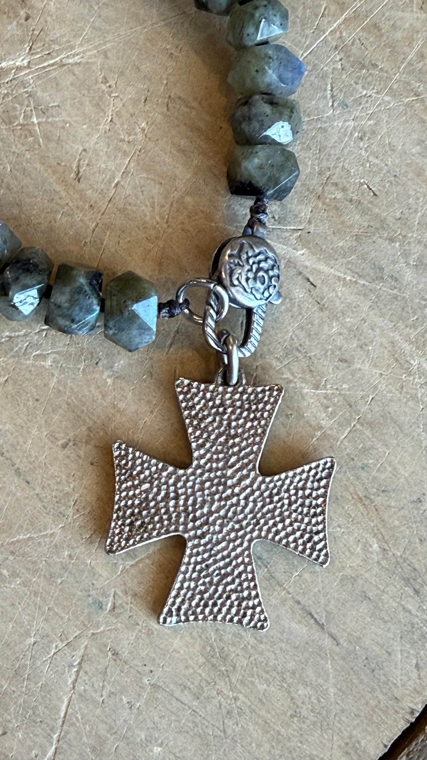 Cross on Labradorite Charm Holder Necklace