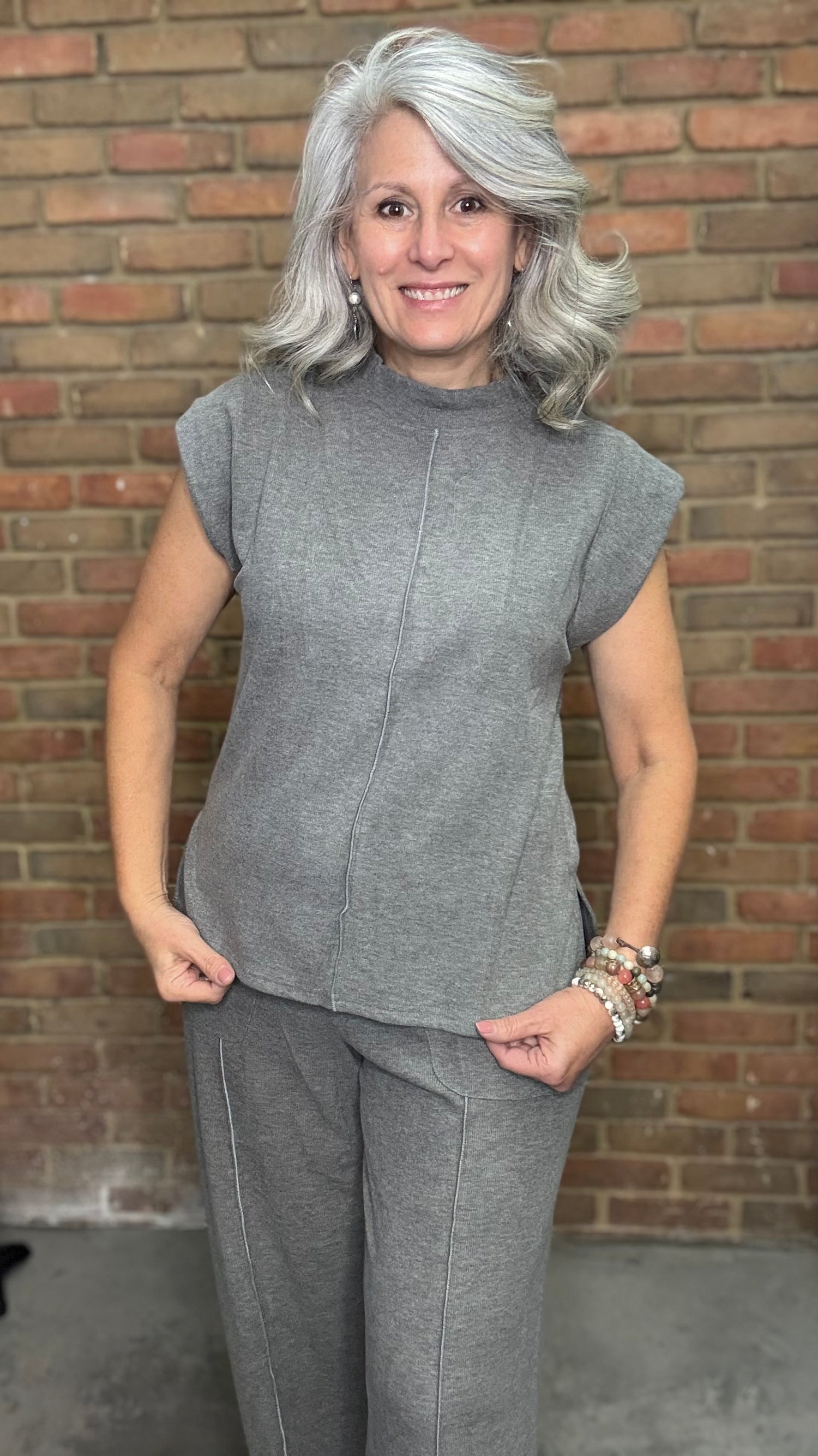 Grey Solid Detail Sleeveless Top