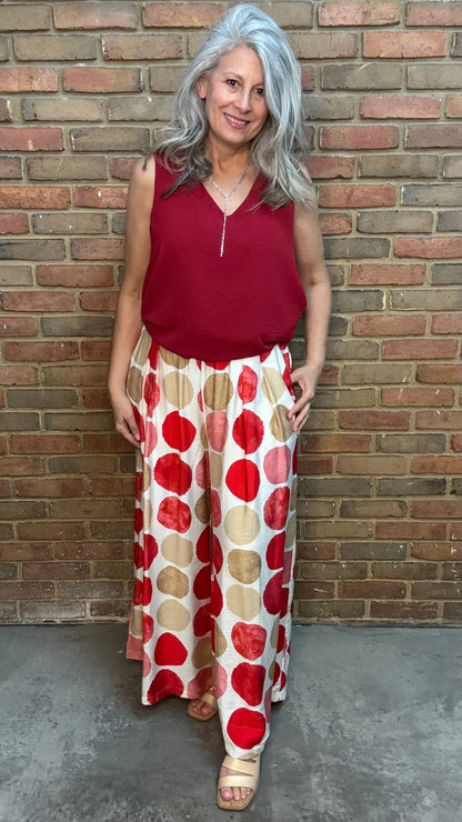 Red Mix Dot Wide Leg Pant - Vintage Vault Boutique