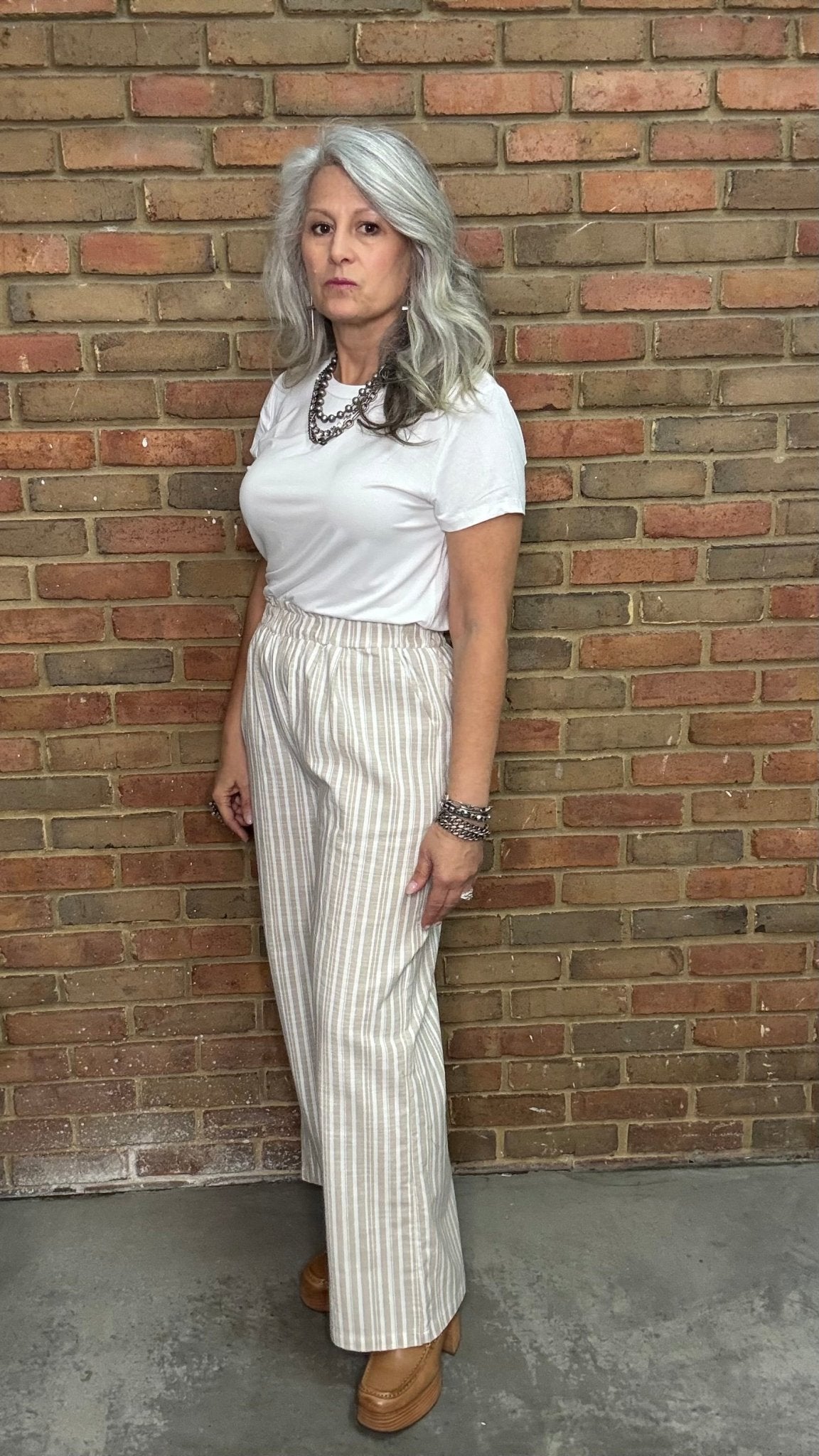 Linen Striped Wide Leg Pant - Vintage Vault Boutique