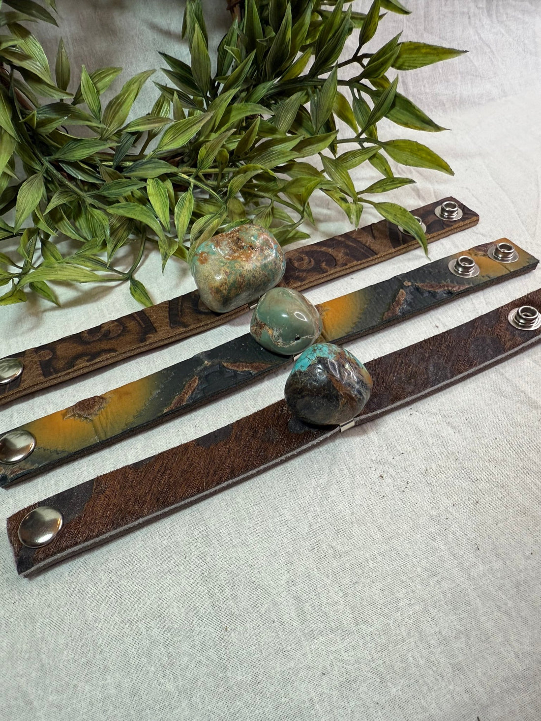 Turquoise Stone Leather Snap Bracelet - Vintage Vault Boutique