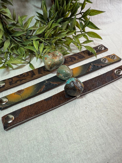 Turquoise Stone Leather Snap Bracelet - Vintage Vault Boutique