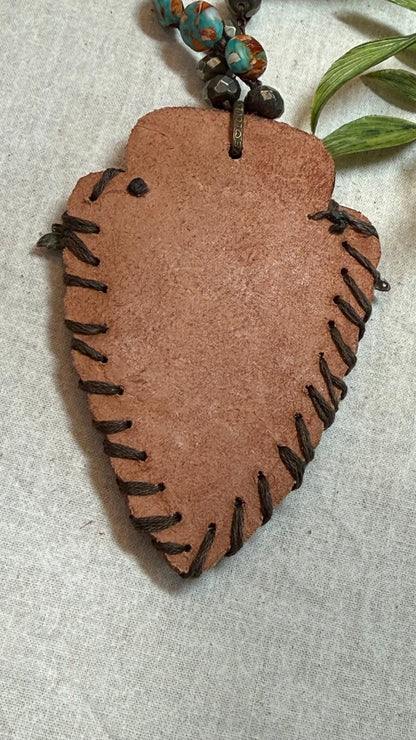 Leather arrowhead with Heart necklace - Vintage Vault Boutique