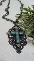 Large Stone Cross on Mixed Media Necklace - Vintage Vault Boutique
