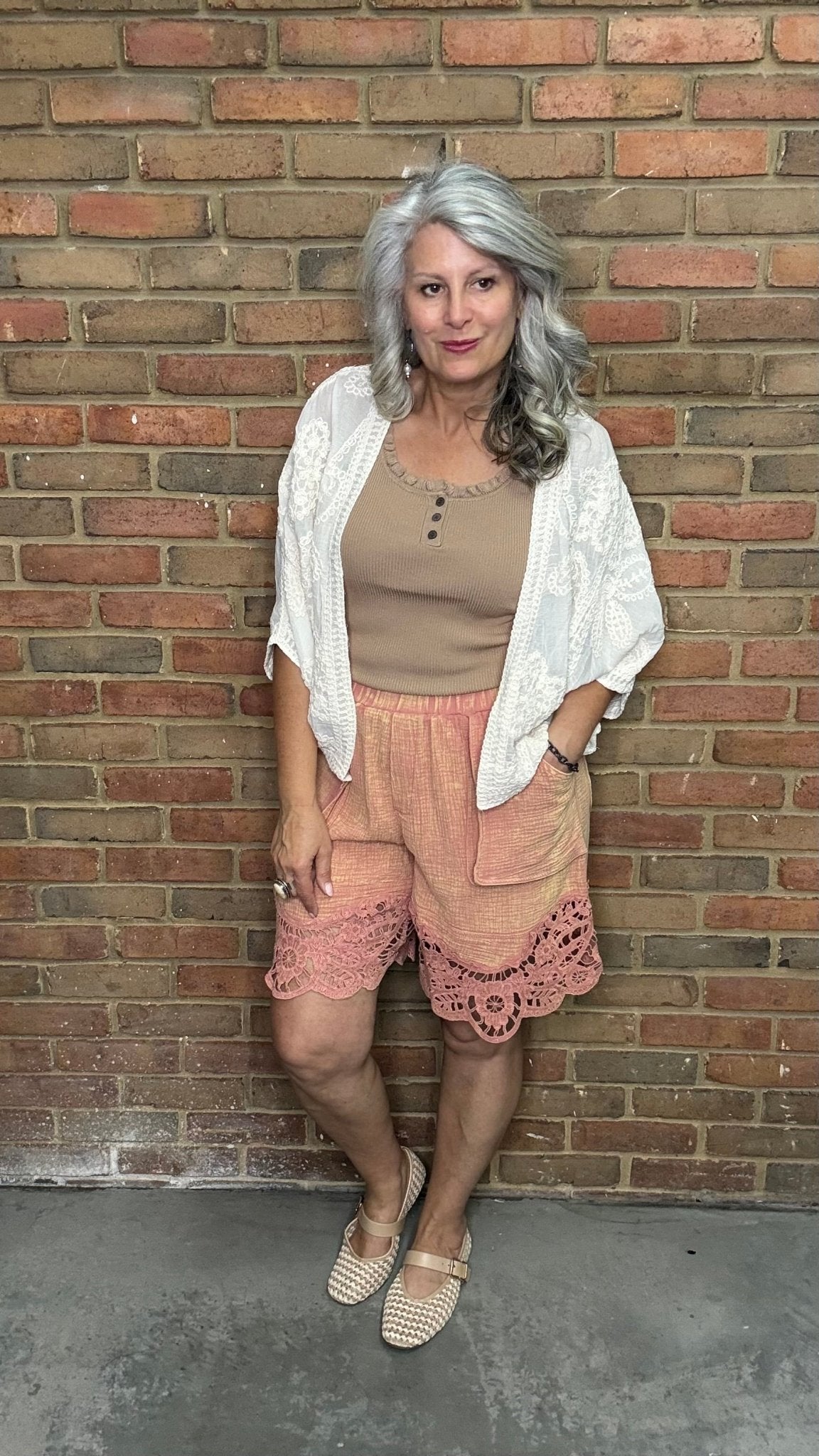 Cotton Gauze Lace Trim Shorts - Vintage Vault Boutique