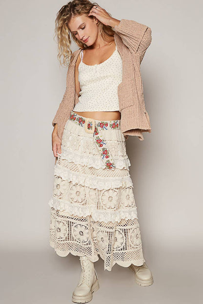 Floral pattern Cream and Ruby Belt - Vintage Vault Boutique