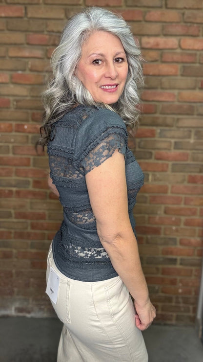 Lace Short Sleeve Top - Vintage Vault Boutique