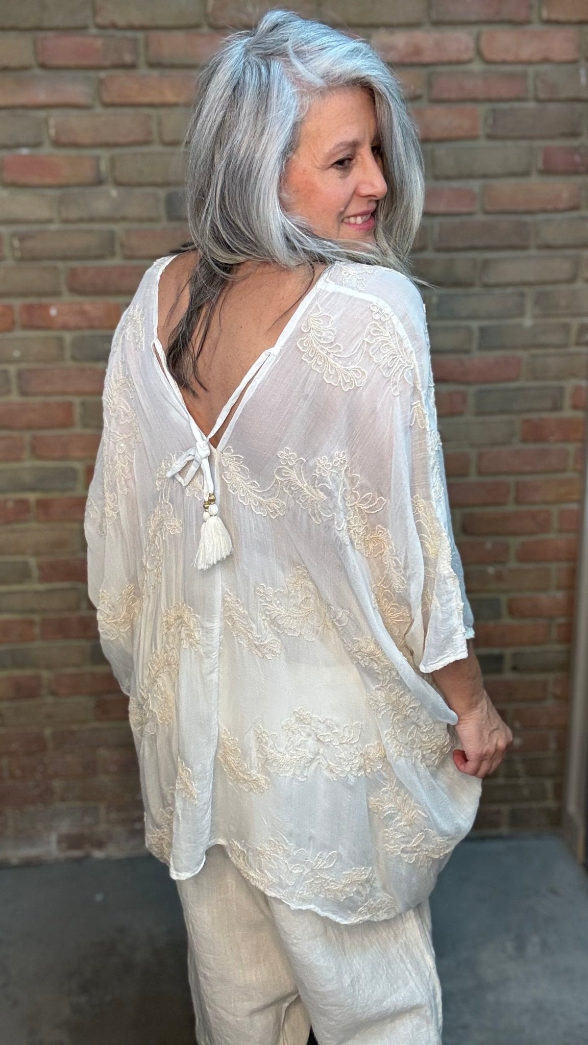 Natural Kimono Embroidery Top - Vintage Vault Boutique