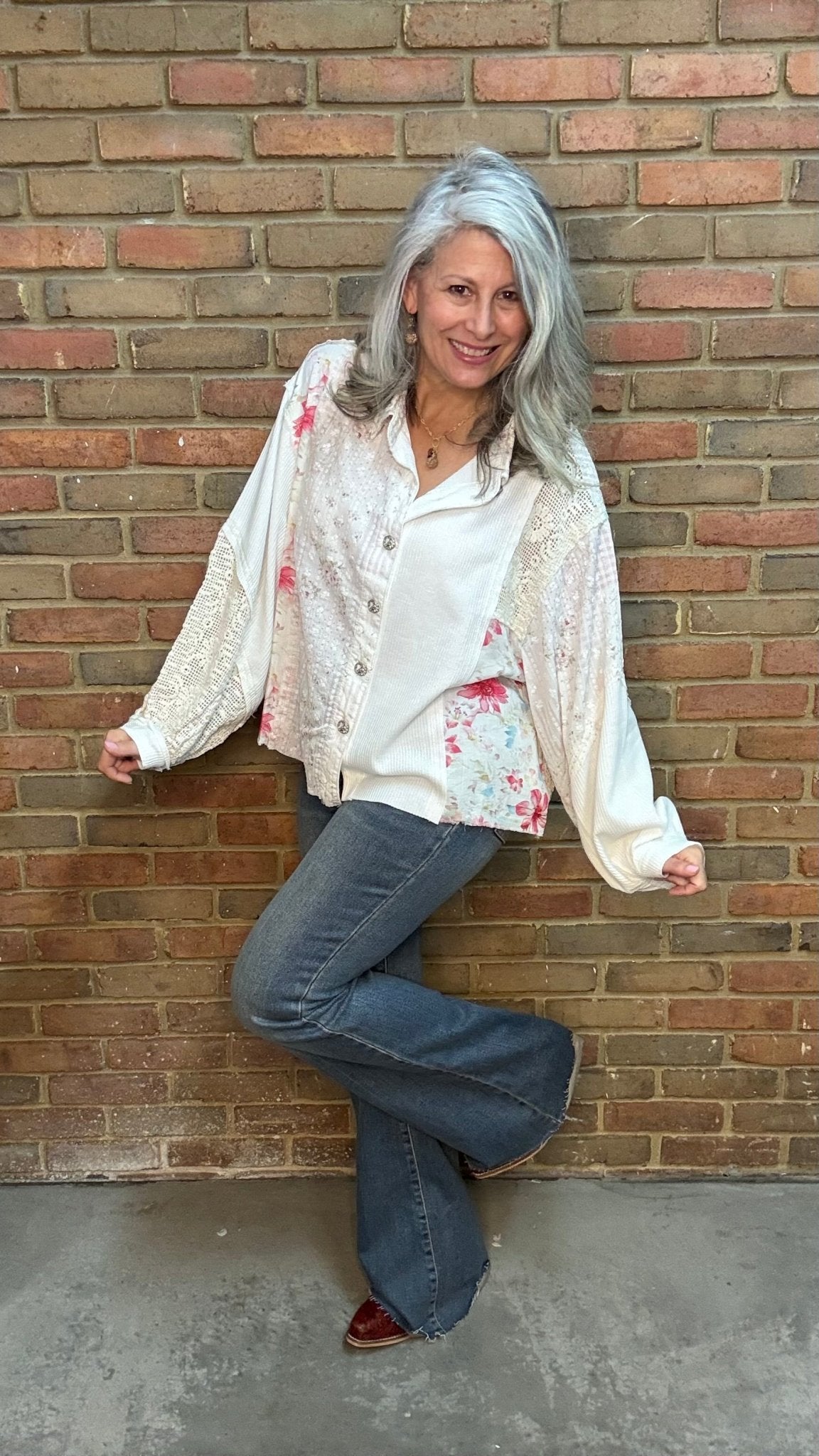 Balloon Sleeve Patchwork Shirt - Vintage Vault Boutique