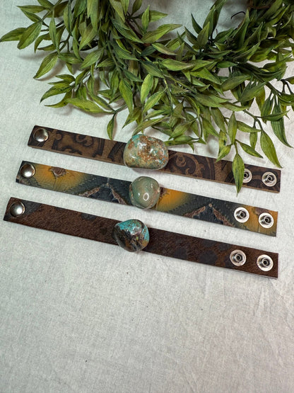 Turquoise Stone Leather Snap Bracelet - Vintage Vault Boutique