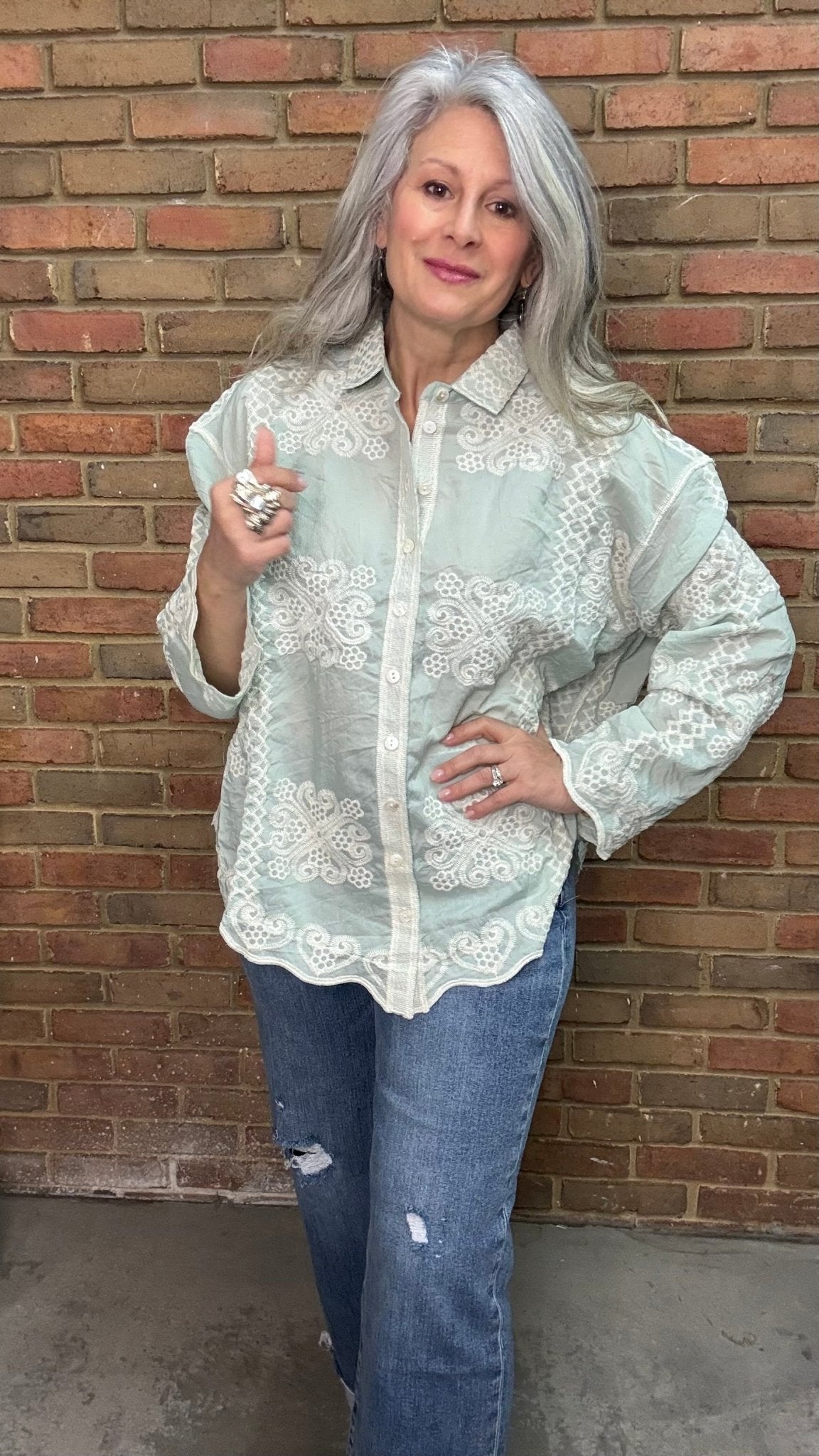 Mint Lace Shirt - Vintage Vault Boutique