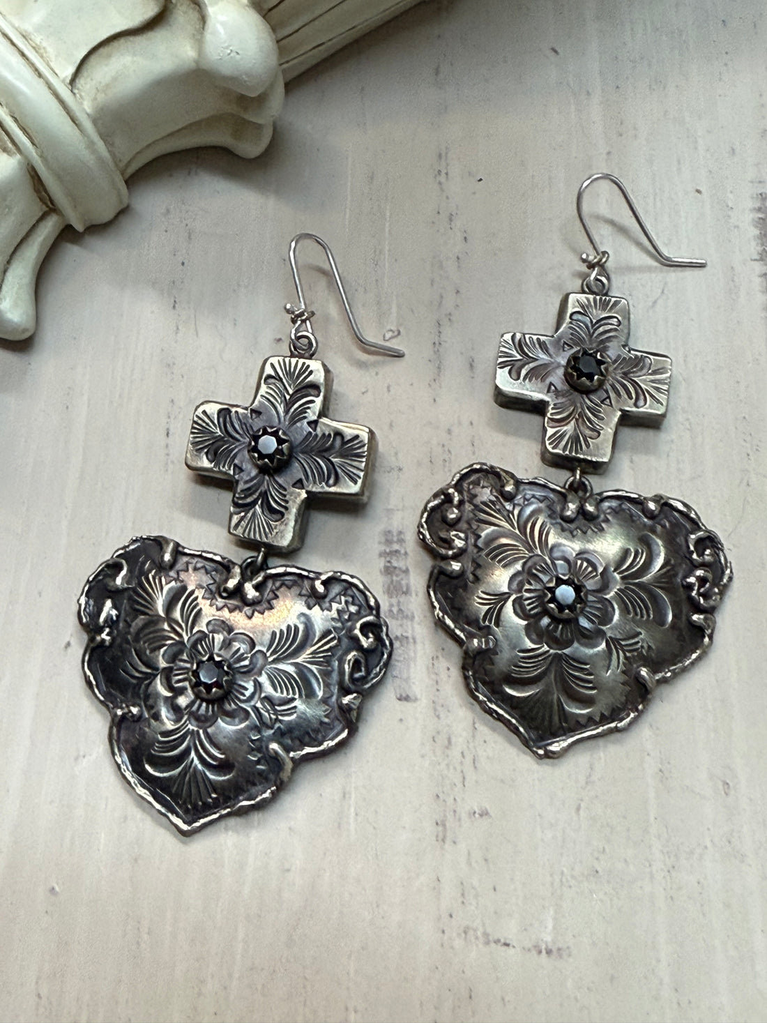 Cross Heart Drop Earrings