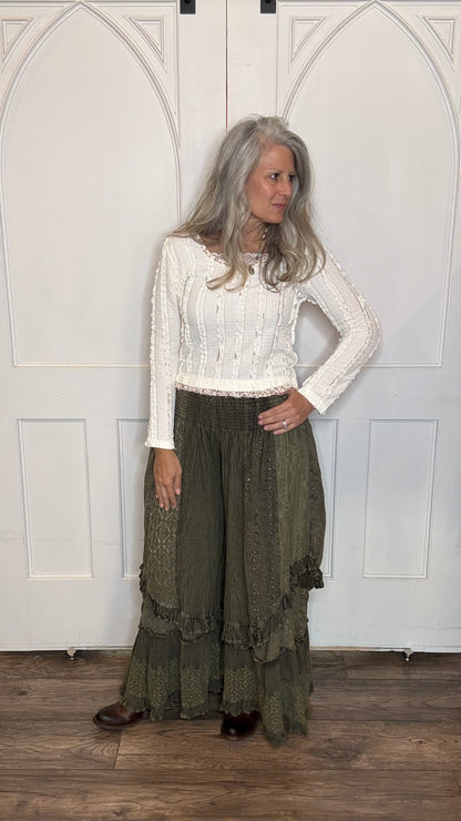 Boho Smocked Lace Tier Pant