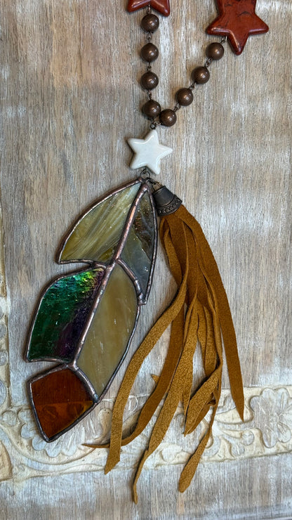 Stained Glass Feather Necklace