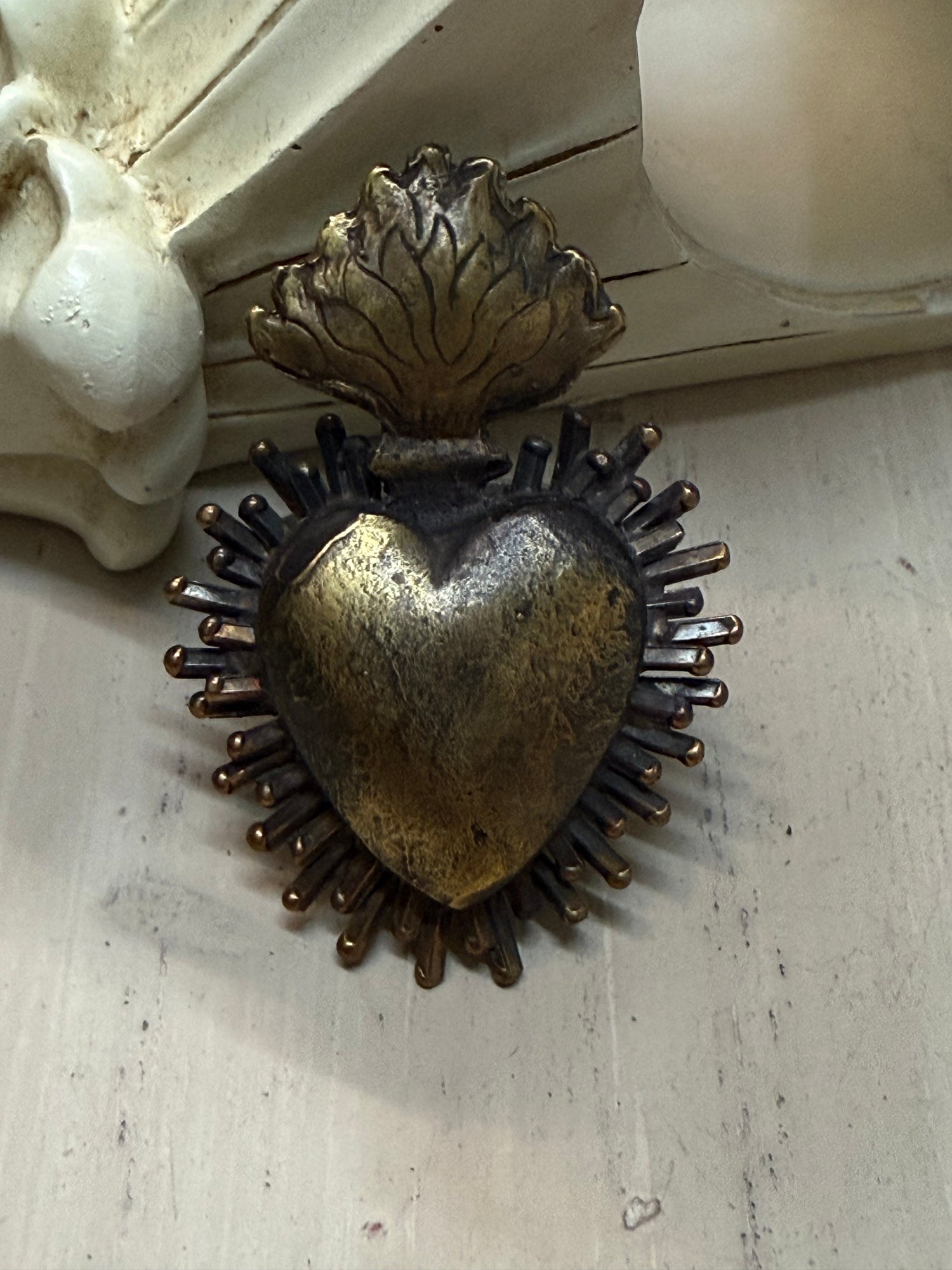 Brass Flaming Heart Ring