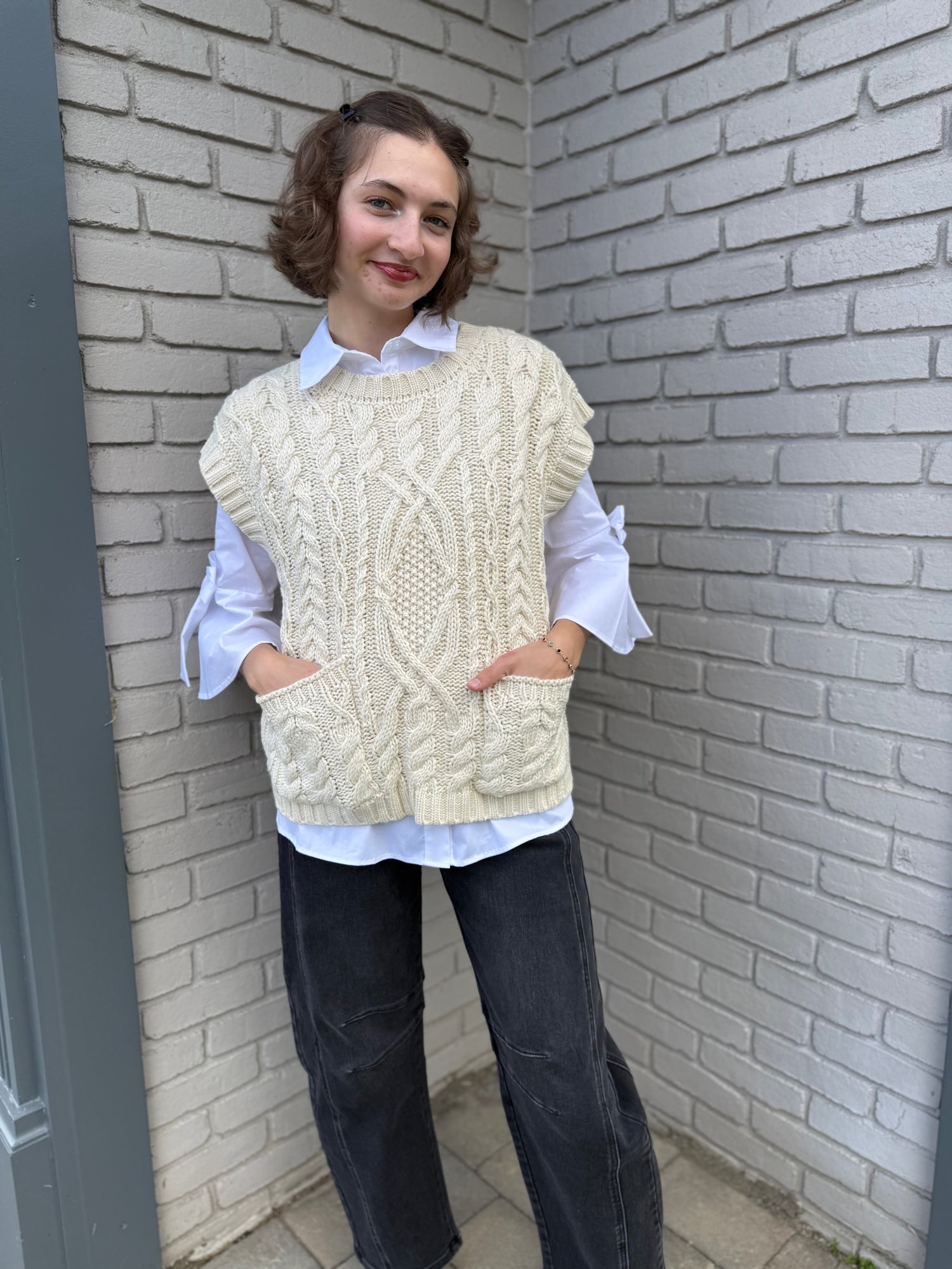 Cream Cable Knit Sweater Vest