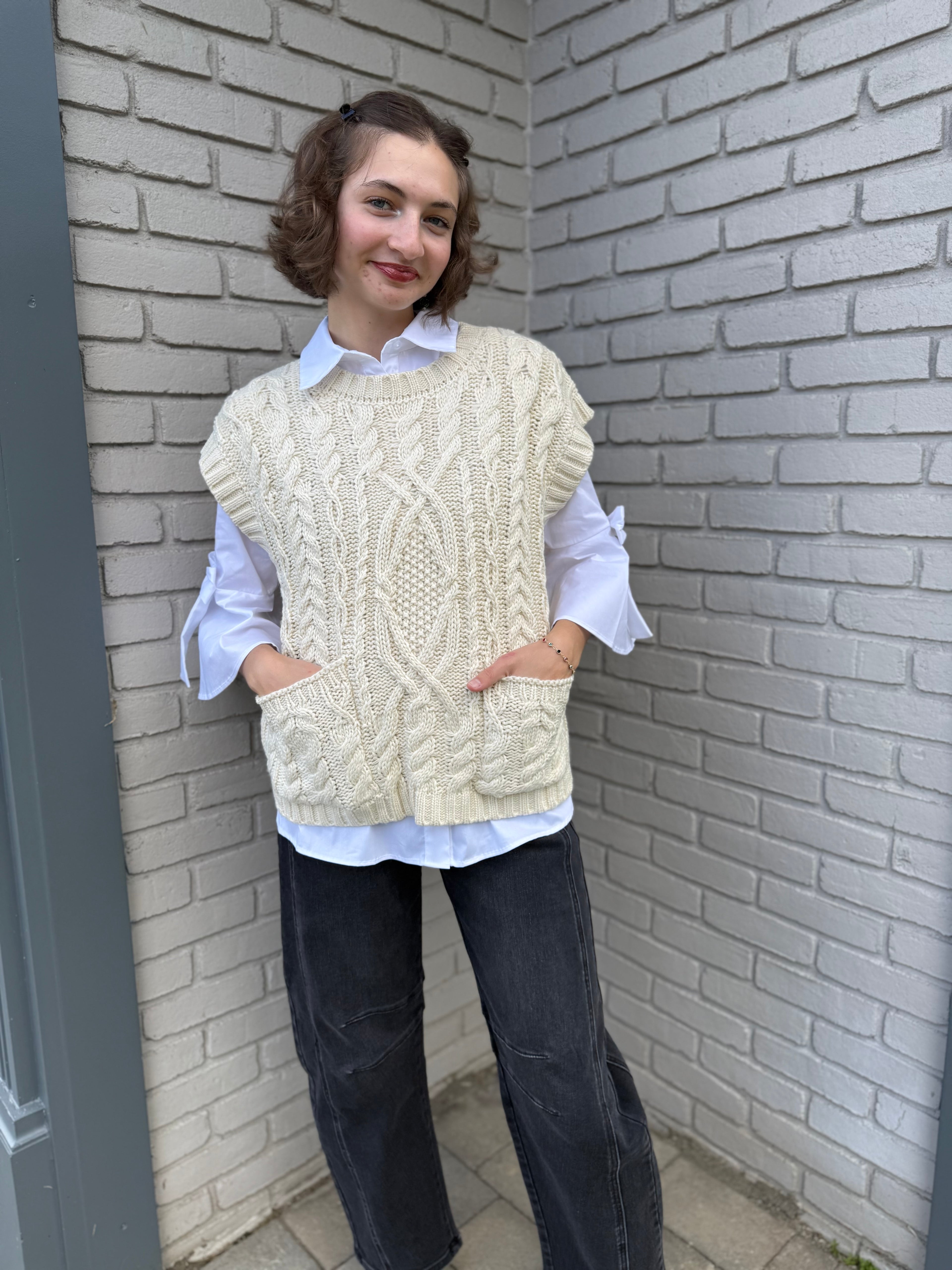 Cream Cable Knit Sweater Vest