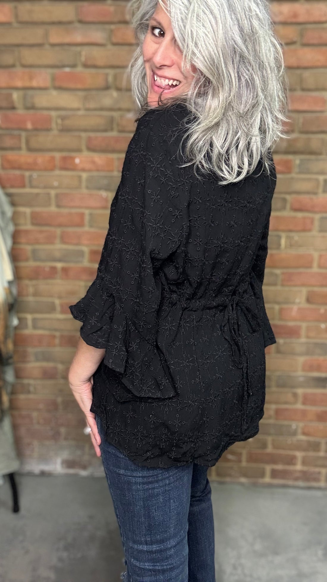 Black Eyelet Button up Top