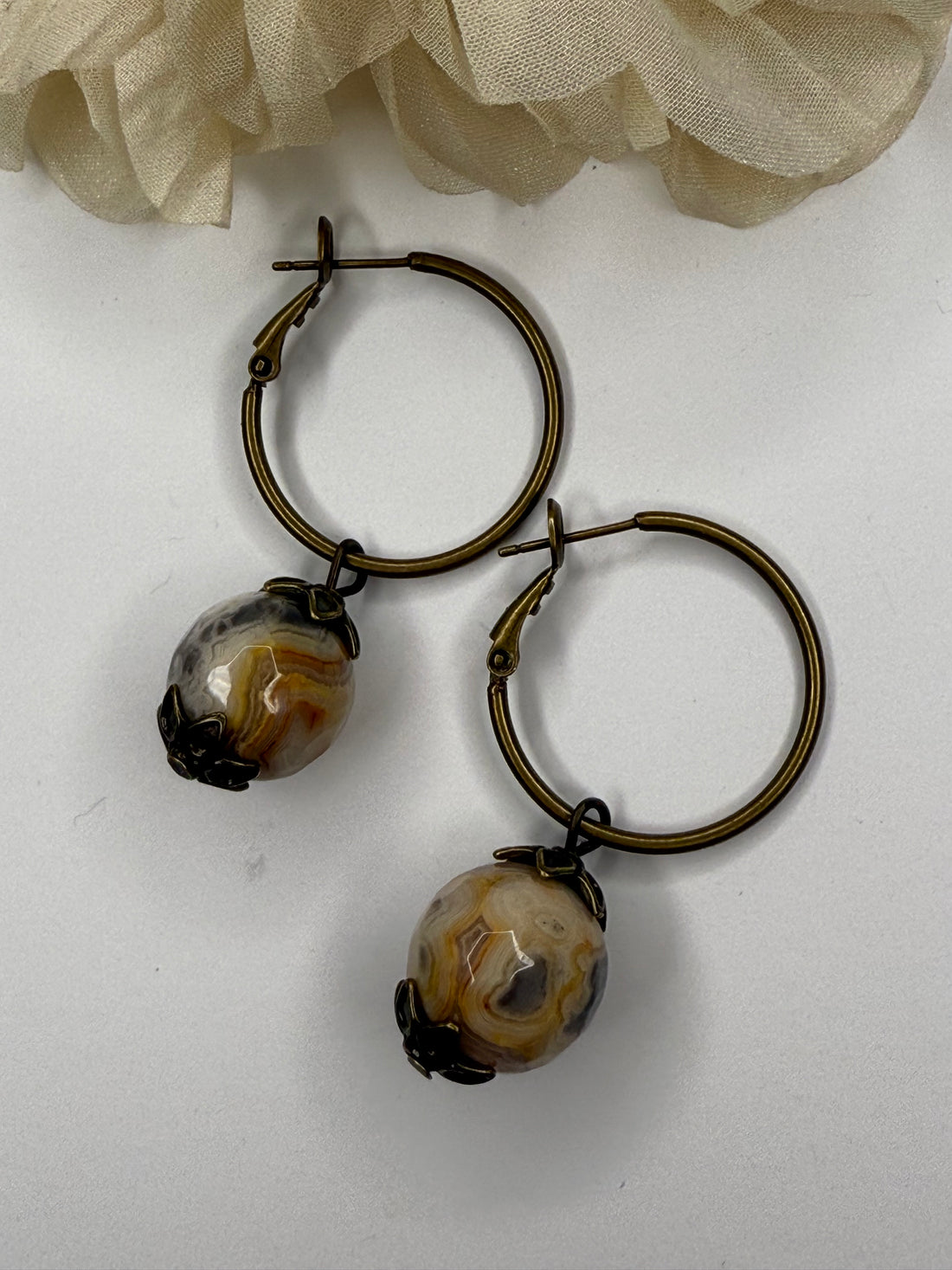 Marbled Faceted Stone Drop Earring
