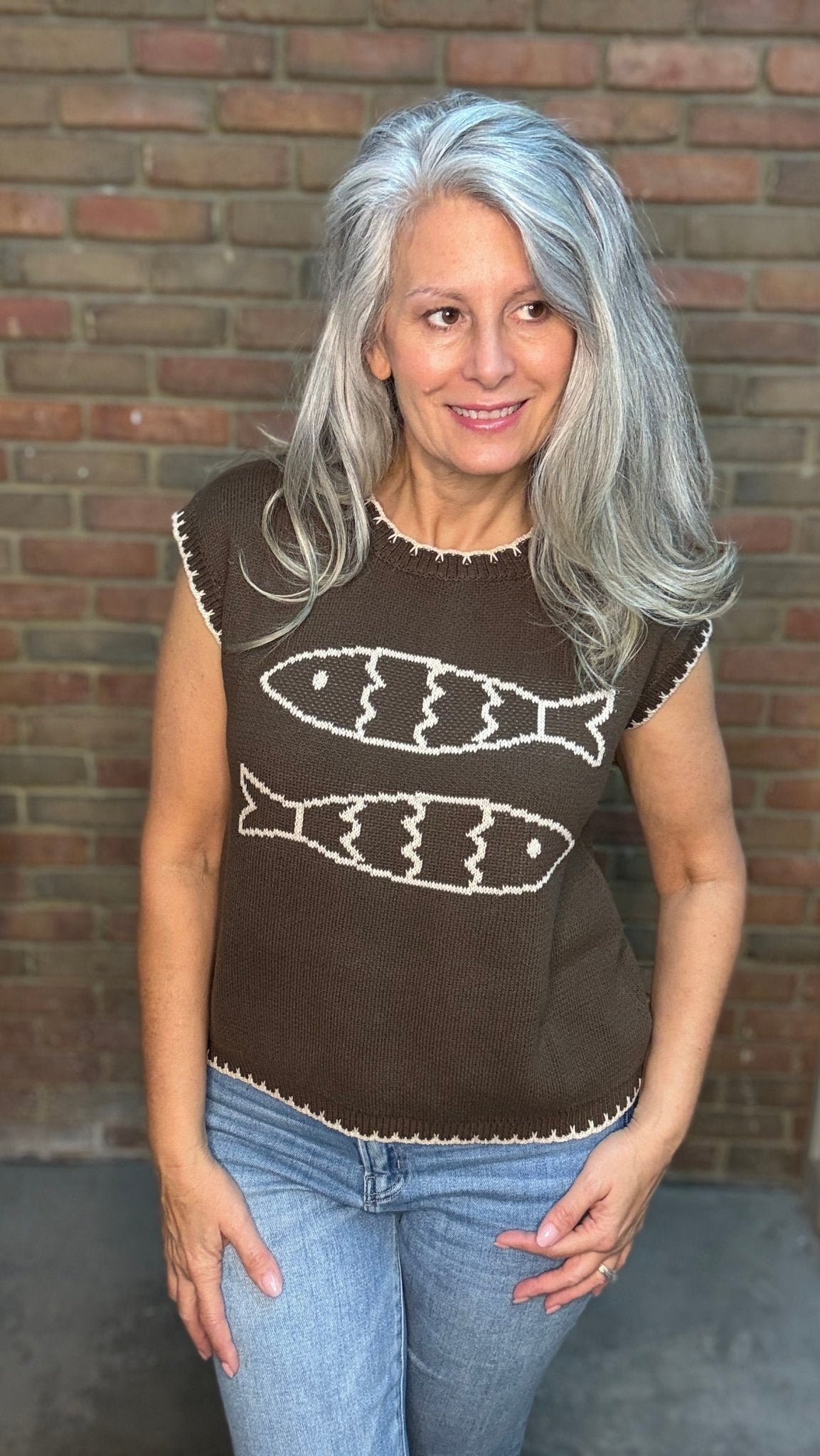 Fish Cap Sleeve Sweater - Vintage Vault Boutique