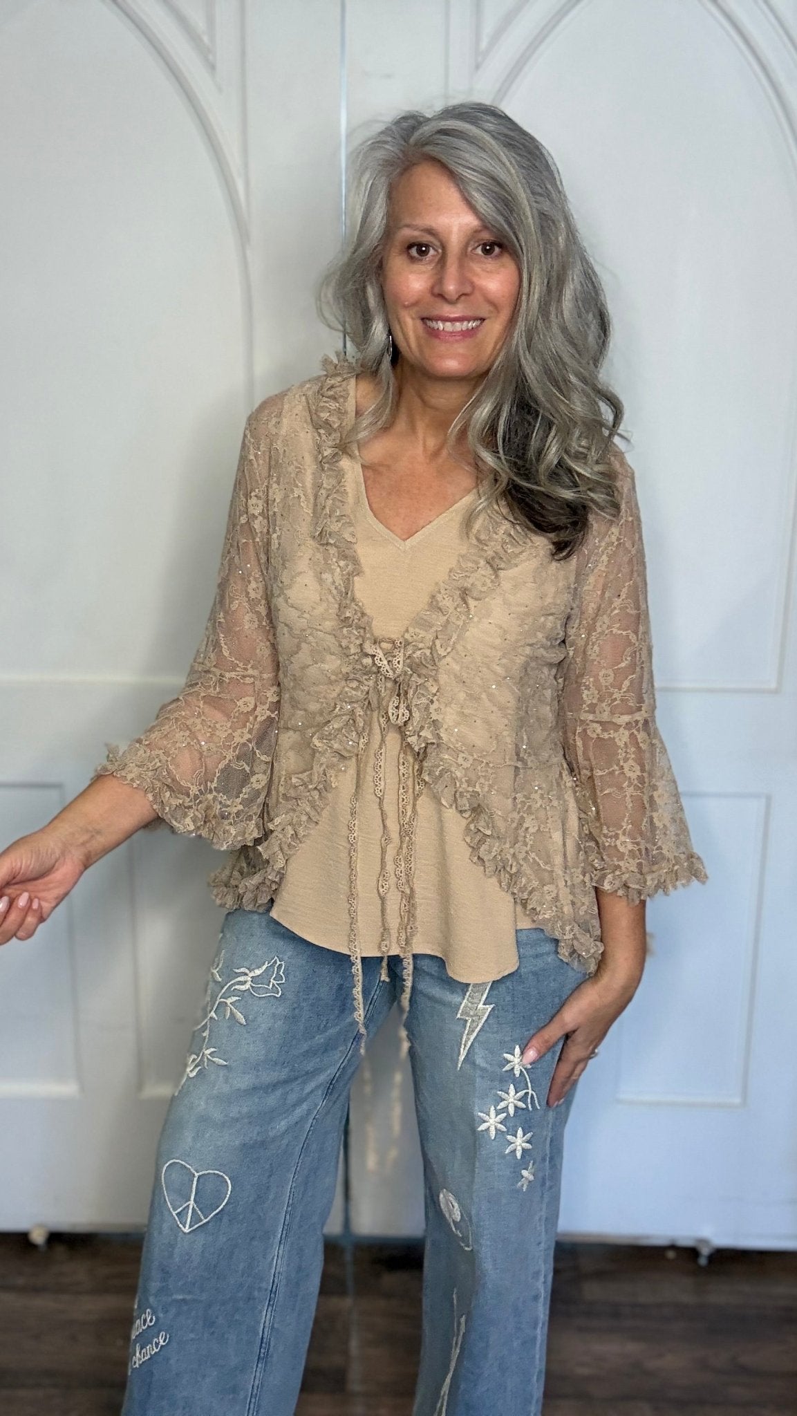 Sparkly All Lace Cardigan with Ties - Vintage Vault Boutique