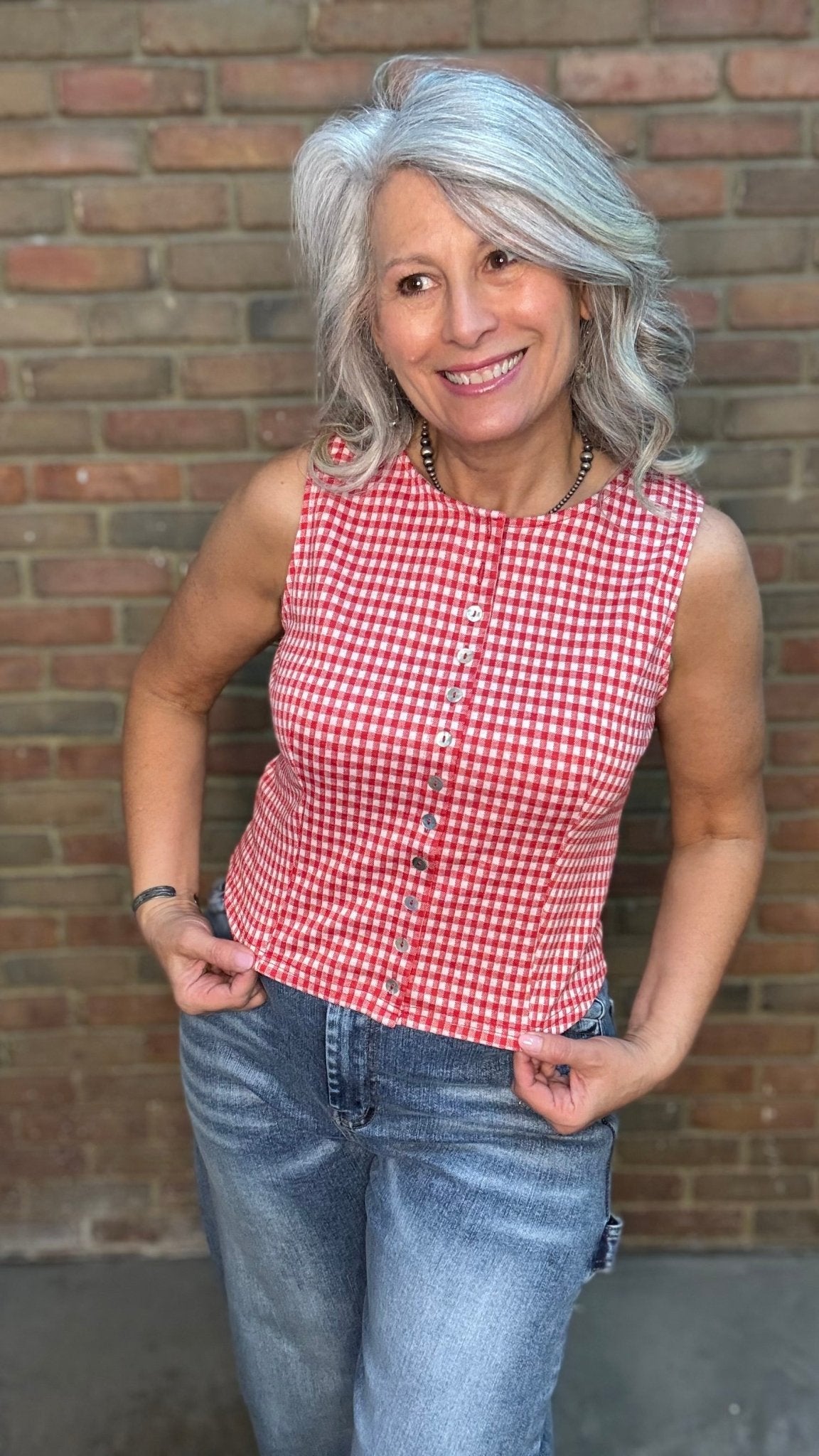 Red Plaid Sleeveless Shirt - Vintage Vault Boutique