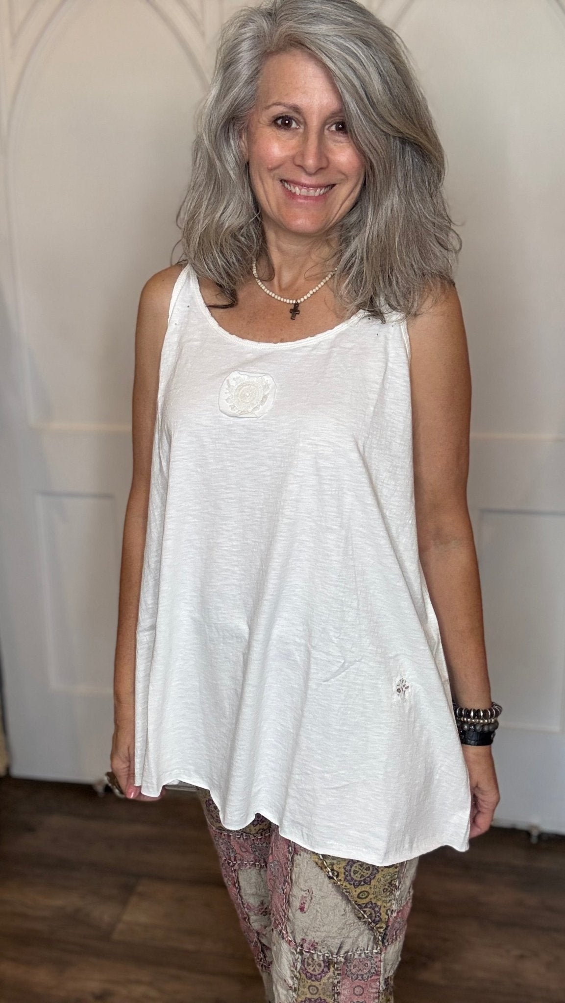 Cream Cami with Lace Inset and Raw Edges - Vintage Vault Boutique