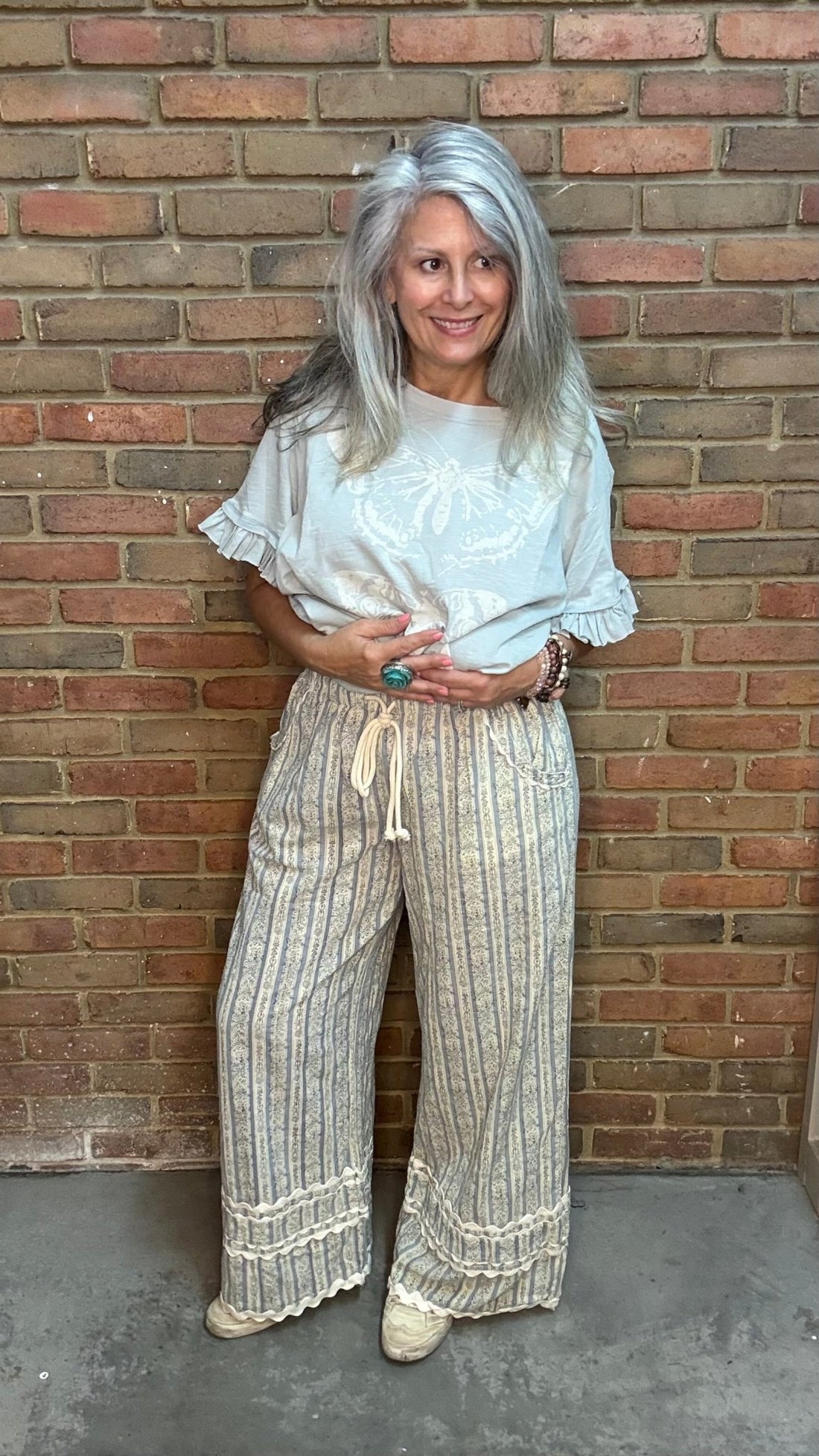 Blue Stripe Wide Leg Pants - Vintage Vault Boutique