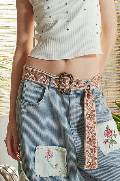 Floral pattern Ivory and Mauve Belt - Vintage Vault Boutique