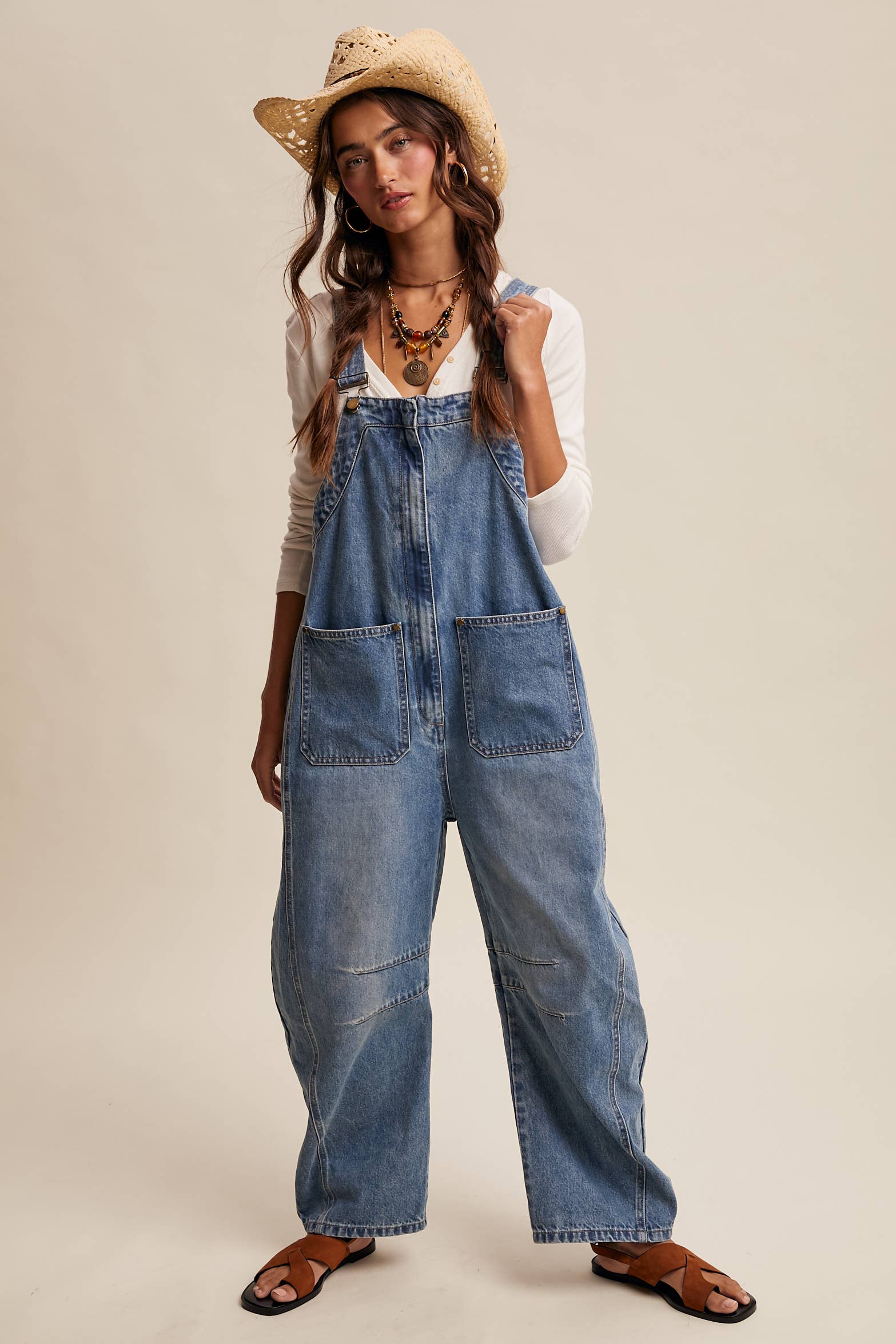 Wide-Leg Denim Overalls - Vintage Vault Boutique