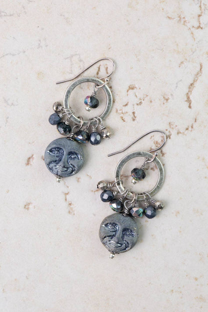 Czech Glass Moon Cluster Earrings E131 - Vintage Vault Boutique