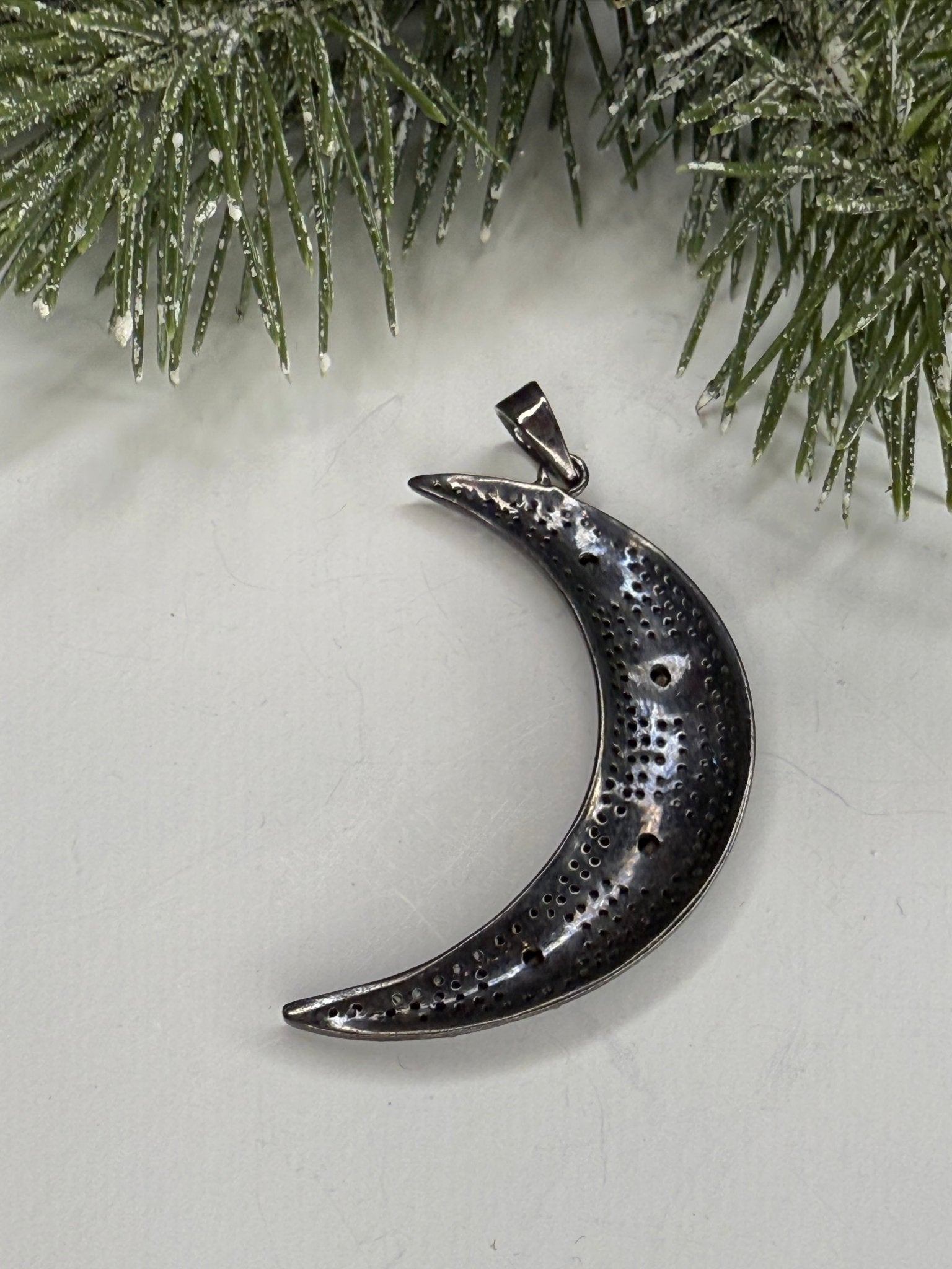 Large Pave Diamond Moon Pendant - Vintage Vault Boutique