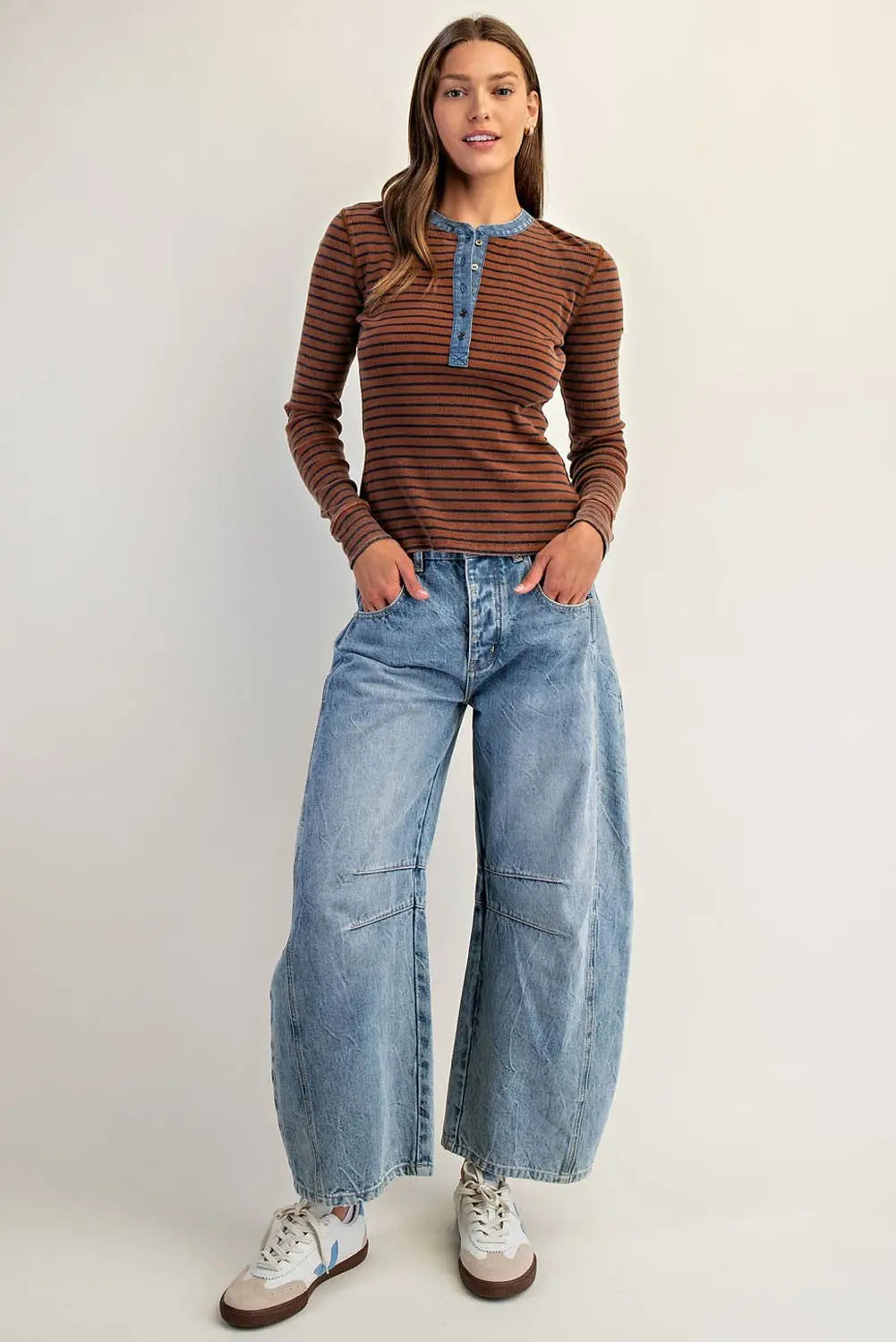 Cinnamon Striped Henley Top