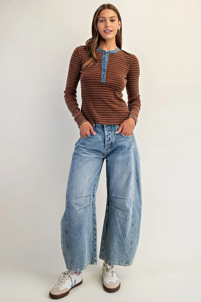 Cinnamon Striped Henley Top
