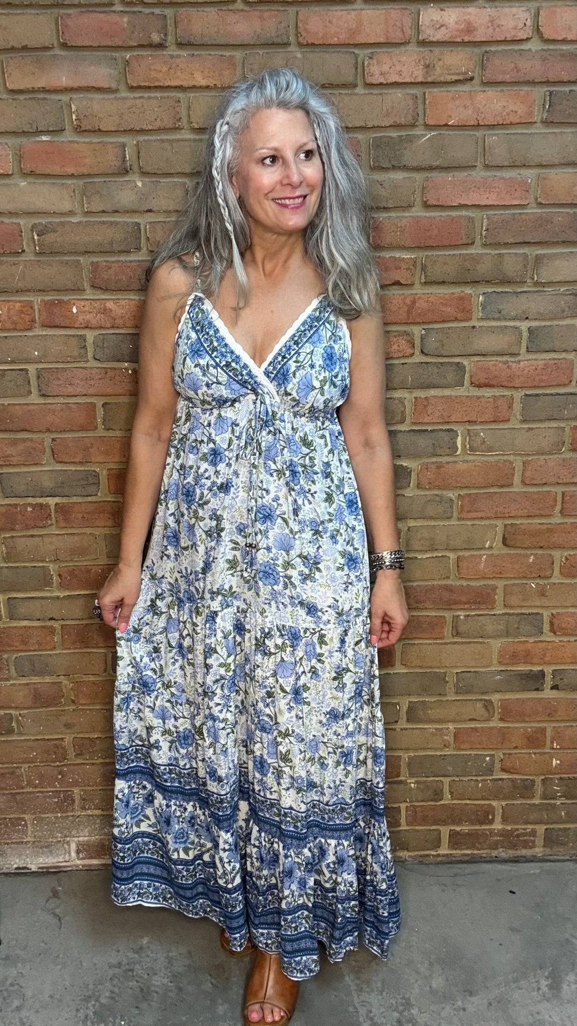 Willow Blue Tie Front Dress - Vintage Vault Boutique